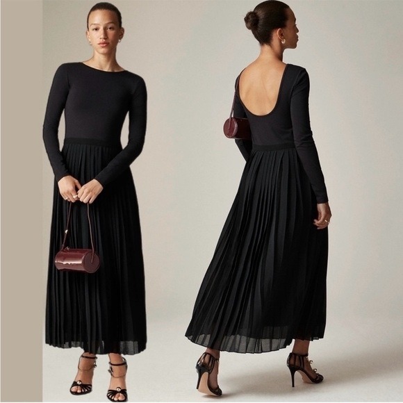 J. Crew Dresses & Skirts - J.Crew Pleated Ballet Midi Dress Black Long Sleeve Fit & Flare Size Small